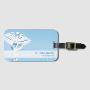 Medical White 3D Caduceus Blue Design Bagagelabel