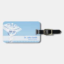 Medical White 3D Caduceus Blue Design Bagagelabel