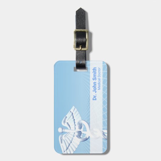 Medical White 3D Caduceus Blue Design Bagagelabel (Voorkant verticaal)