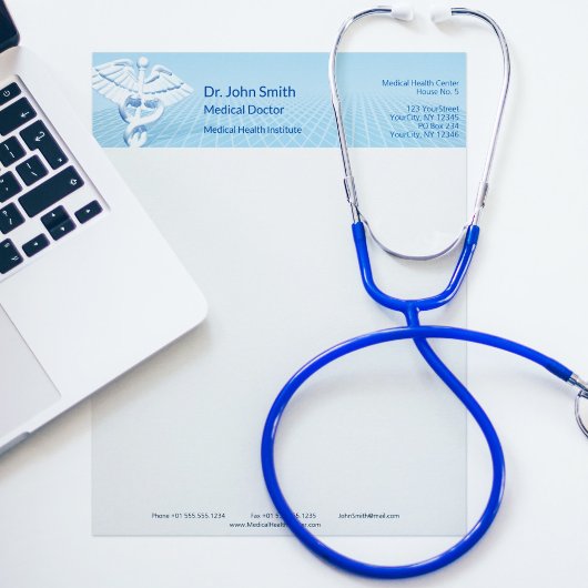 Medical White 3D Caduceus Blue Design Briefhoofd