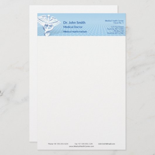 Medical White 3D Caduceus Blue Design Briefpapier (Voorkant / Achterkant)