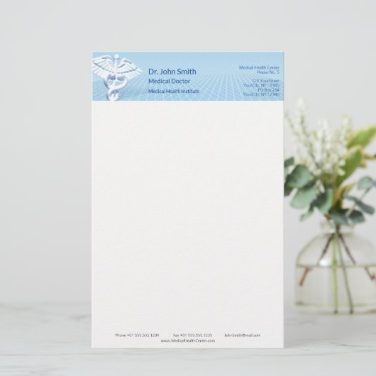 Medical White 3D Caduceus Blue Design Briefpapier (Staand voorkant)
