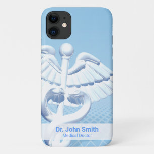 Medical White 3D Caduceus Blue Design Case-Mate iPhone Case