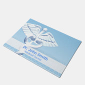 Medical White 3D Caduceus Blue Design Deurmat (Schuin)