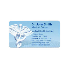 Medical White 3D Caduceus Blue Design Etiket