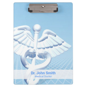 Medical White 3D Caduceus Blue Design Klembord