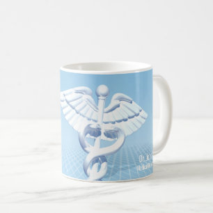 Medical White 3D Caduceus Blue Design Koffiemok