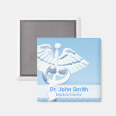 Medical White 3D Caduceus Blue Design Magneet (Voorkant / Achterkant)