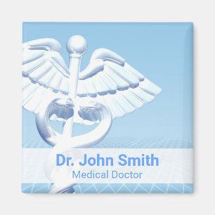 Medical White 3D Caduceus Blue Design Magneet