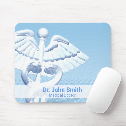 Medical White 3D Caduceus Blue Design Muismat (Met muis)