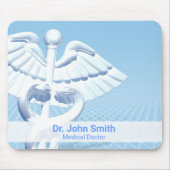 Medical White 3D Caduceus Blue Design Muismat (Voorkant)