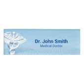 Medical White 3D Caduceus Blue Design Naambadge (Voorkant)
