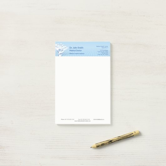 Medical White 3D Caduceus Blue Design Post-it® Notes (Op bureau)