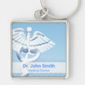 Medical White 3D Caduceus Blue Design Sleutelhanger (Voorkant)