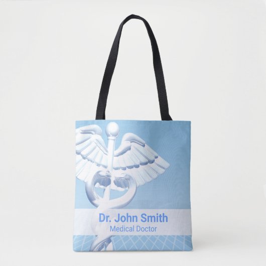 Medical White 3D Caduceus Blue Design Tote Bag (Voorkant)