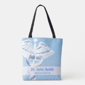 Medical White 3D Caduceus Blue Design Tote Bag (Achterkant)