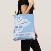 Medical White 3D Caduceus Blue Design Tote Bag (Dichtbij)