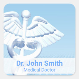 Medical White 3D Caduceus Blue Design Vierkante Sticker