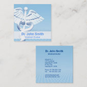 Medical White 3D Caduceus Blue Design Vierkante Visitekaartje (Voorkant / Achterkant)