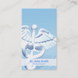Medical White 3D Caduceus Blue Design Visitekaartje