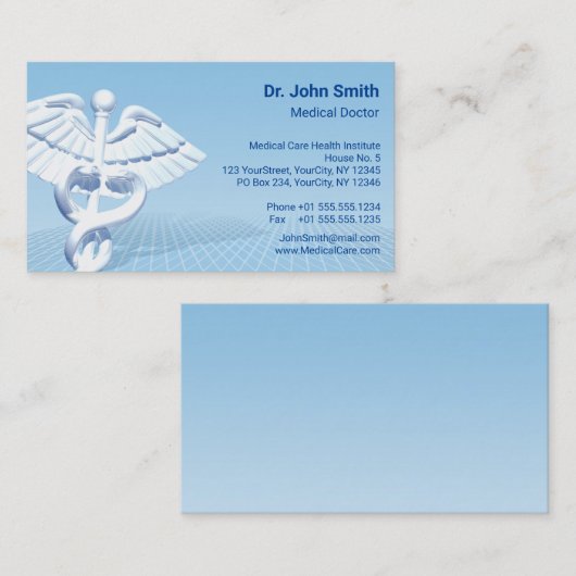 Medical White 3D Caduceus Blue Design Visitekaartje (Voorkant / Achterkant)