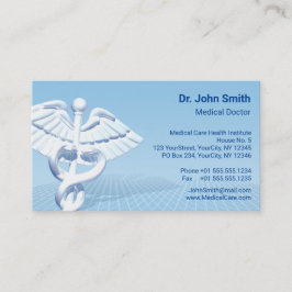 Medical White 3D Caduceus Blue Design Visitekaartje