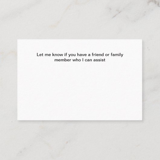 Medicare ziektekostenverzekering consultant foto visitekaartje (Achterkant)