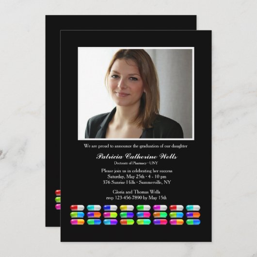 Medicatie Foto Afstuderen Uitnodiging (Voorkant / Achterkant)