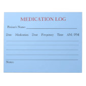 Medicatie Log Blocnote (Bleek blauw) (Voorkant)
