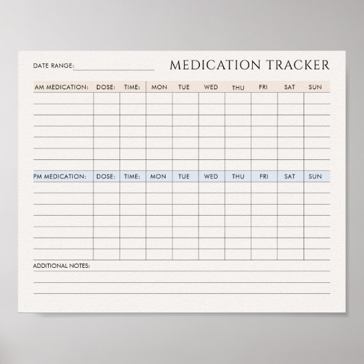 Medicatie Tracker Printable Downloadbaar Poster (Voorkant)