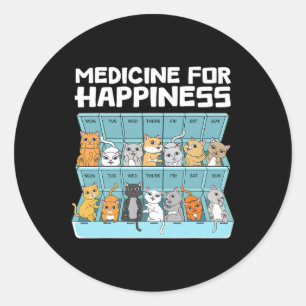 Medicijn voor geluk Katten cadeau voor mannen Vrou Ronde Sticker