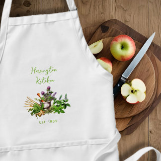 Medicinal Herbs Year Established Kitchen Apron Standaard Schort