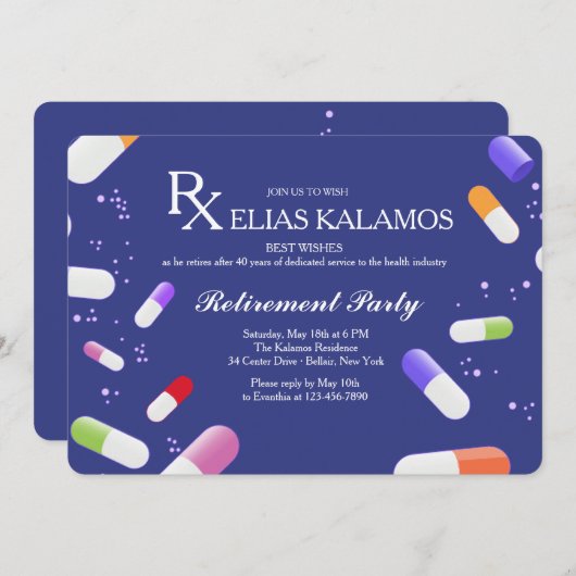 Medicine Capsules Pensioen Party Uitnodiging (Voorkant / Achterkant)