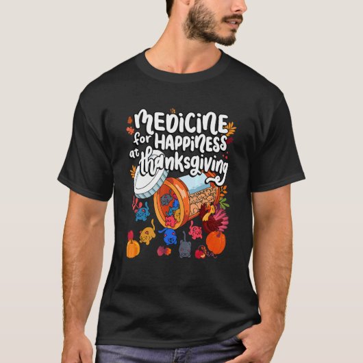 Medicine voor geluk bij Thanksgiving kat T-shirt (Voorkant)