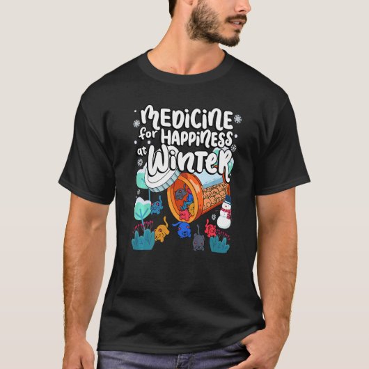 Medicine voor geluk in winterkat-gummies-eter t-shirt (Voorkant)