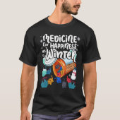 Medicine voor geluk in winterkat-gummies-eter t-shirt (Voorkant)