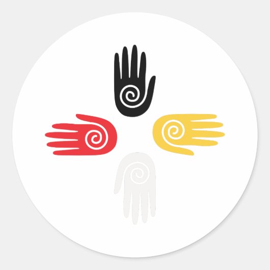 Medicine Wheel Hands Ronde Sticker (Voorkant)