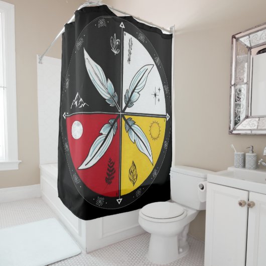 Medicine Wheel Mandala Rond Inheems Douchegordijn (In situ)