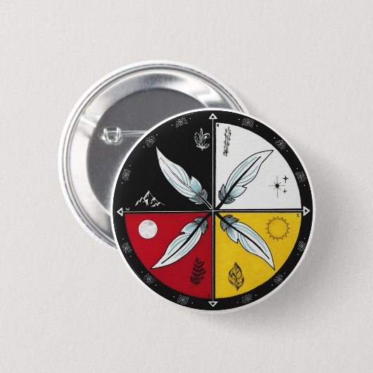Medicine Wheel Mandala Rond Inheems Ronde Button 5,7 Cm (Voorkant /achterkant)