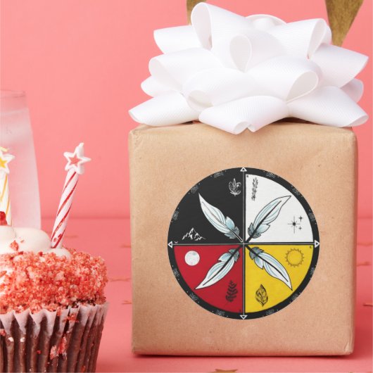 Medicine Wheel Mandala Rond Inheems Ronde Sticker (Feest)