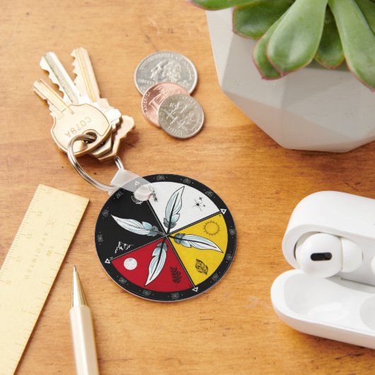 Medicine Wheel Mandala Rond Inheems Sleutelhanger (Bureau)