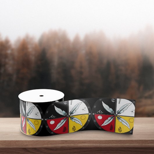 Medicine Wheel Mandala Round Indigenous Grosgrain Lint