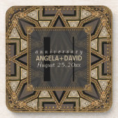 Mediev Art Deco Zwart Goud Bruiloft Jubileum Bier Onderzetter (Voorkant)