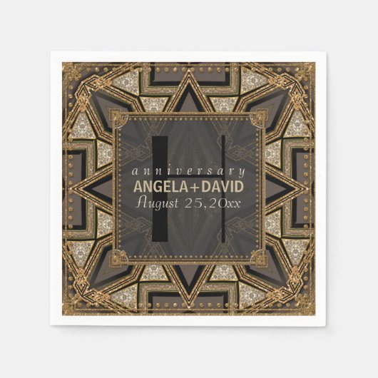 Mediev Art Deco Zwart Goud Bruiloft Jubileum Servet (Voorkant)