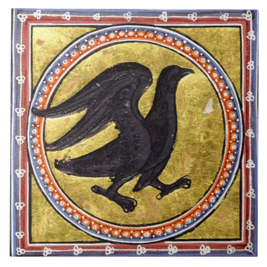 Medieval Aberdeen Bestiary Woodpecker Ceramic Tege Tegeltje (Voorkant)