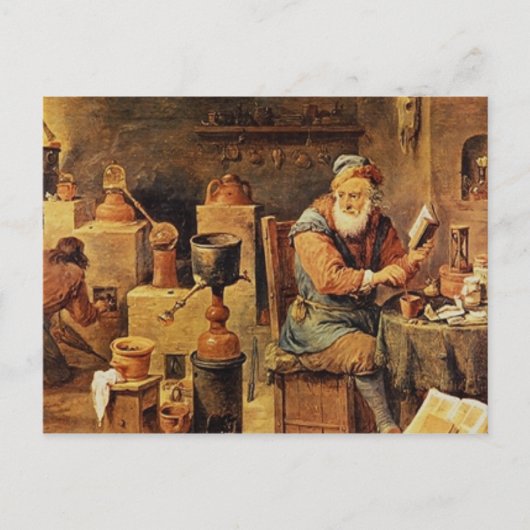 Medieval alchemist op het werk briefkaart (Voorkant)