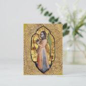 Medieval Angel met Harp Gold Renaissance Fine Art Briefkaart (Staand voorkant)