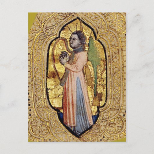 Medieval Angel met Harp Gold Renaissance Fine Art Briefkaart (Voorkant)