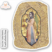 Medieval Angel met Harp Gold Renaissance Fine Art Sticker (Voorkant)