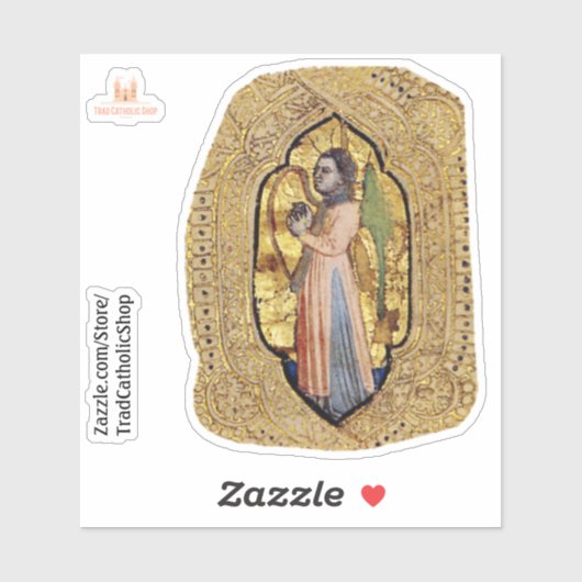 Medieval Angel met Harp Gold Renaissance Fine Art Sticker (Vel)